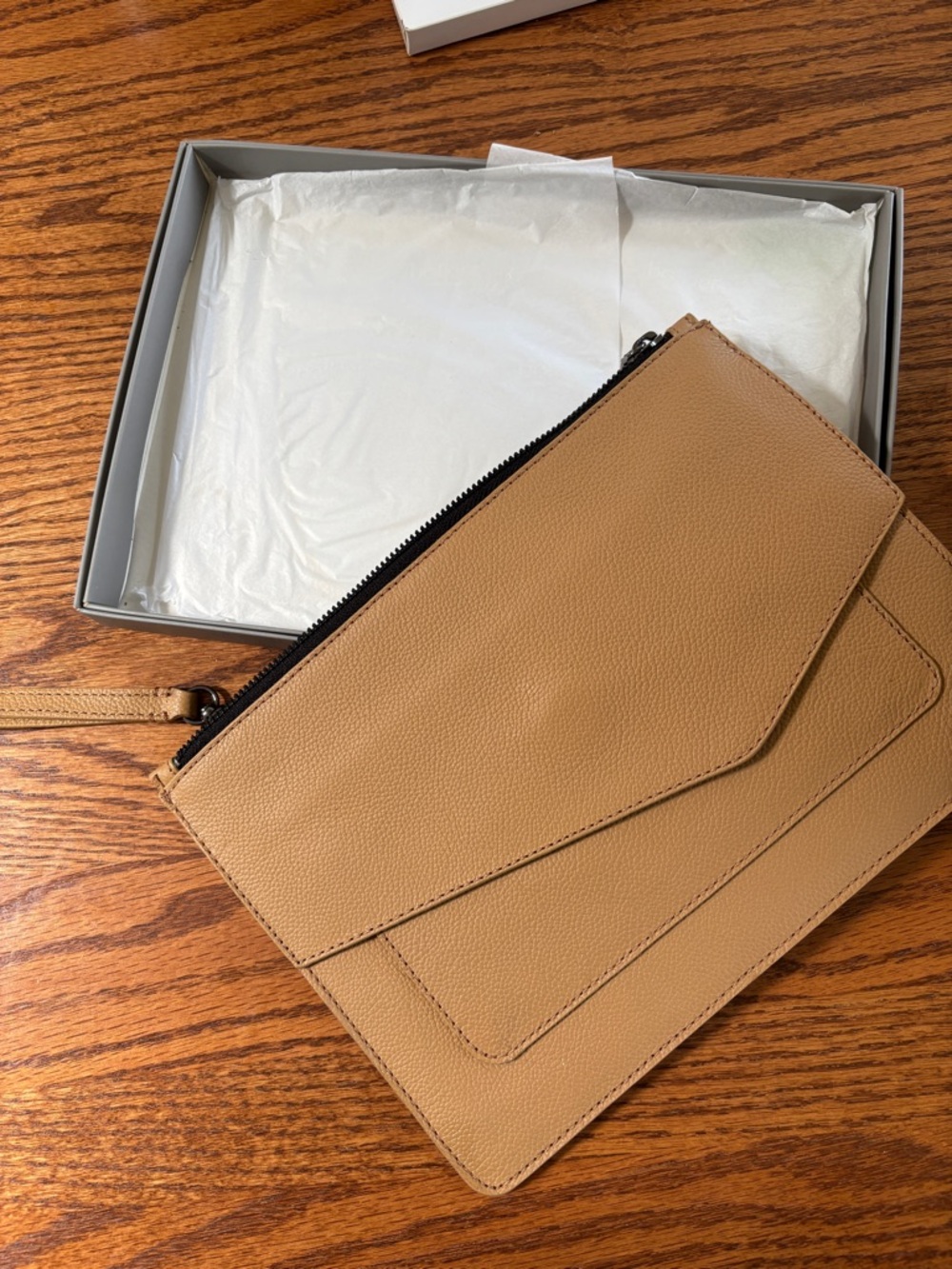 Tan Leather Wristlet Clutch